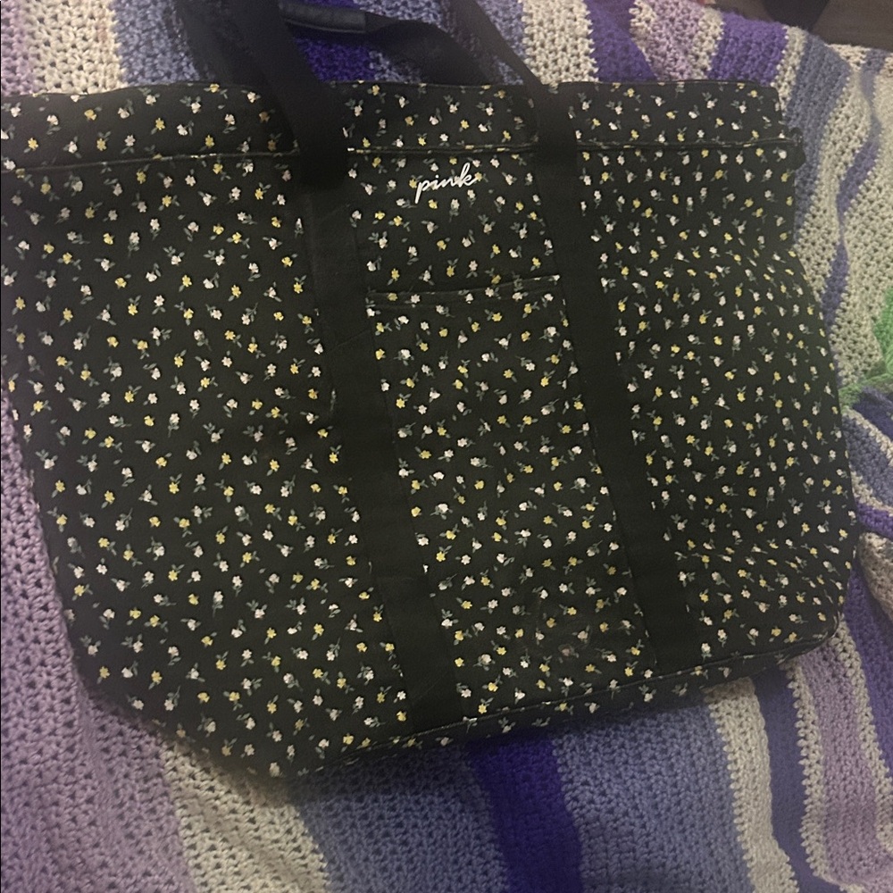 PINK Victoria's Secret Black and Yellow Floral Tote